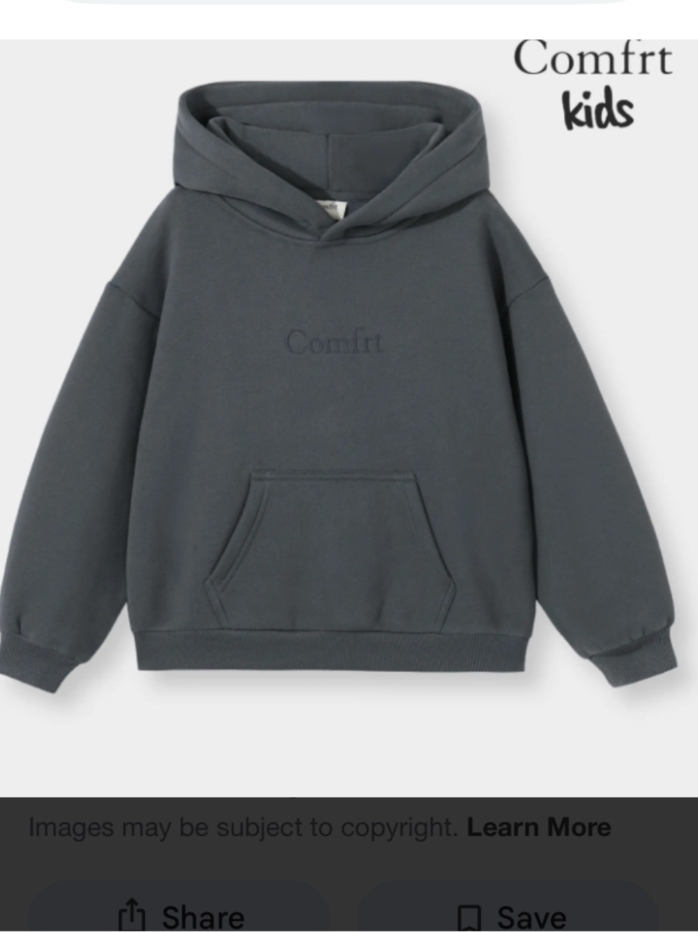 Comfrt Kids Dark Gray Hoodie Sweatshirt XL
